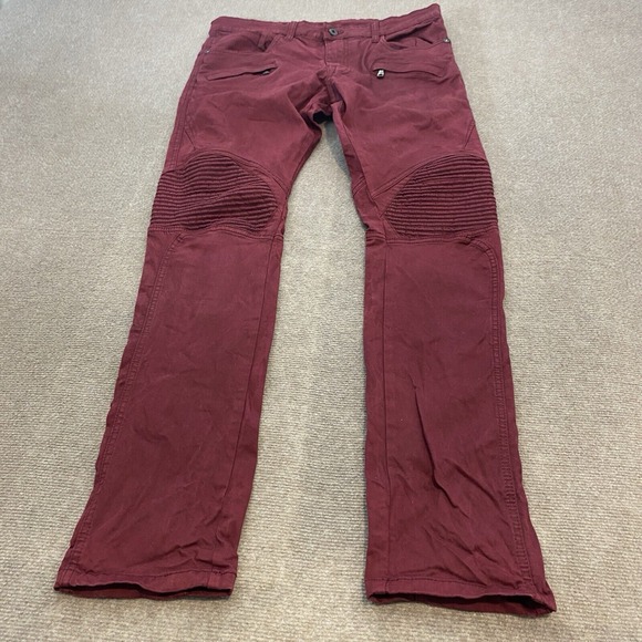 Smoke Rise Jeans Mens 34 Fits 35x34 Pants Red Distressed Moto‎ Denim Streetwear - Picture 1 of 14